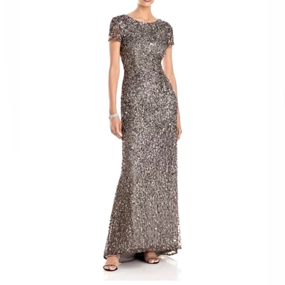 # Adrianna Papell Sequined & Embellished Scoop Back Long Dress - Picture 1 of 17